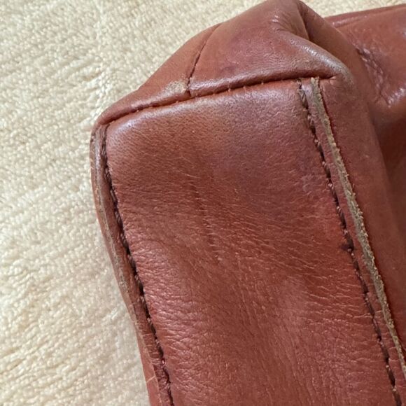 Margot NY Mary Scoop Crossbody Leather Purse Double Zipper Brandy Brown - Picture 5 of 13